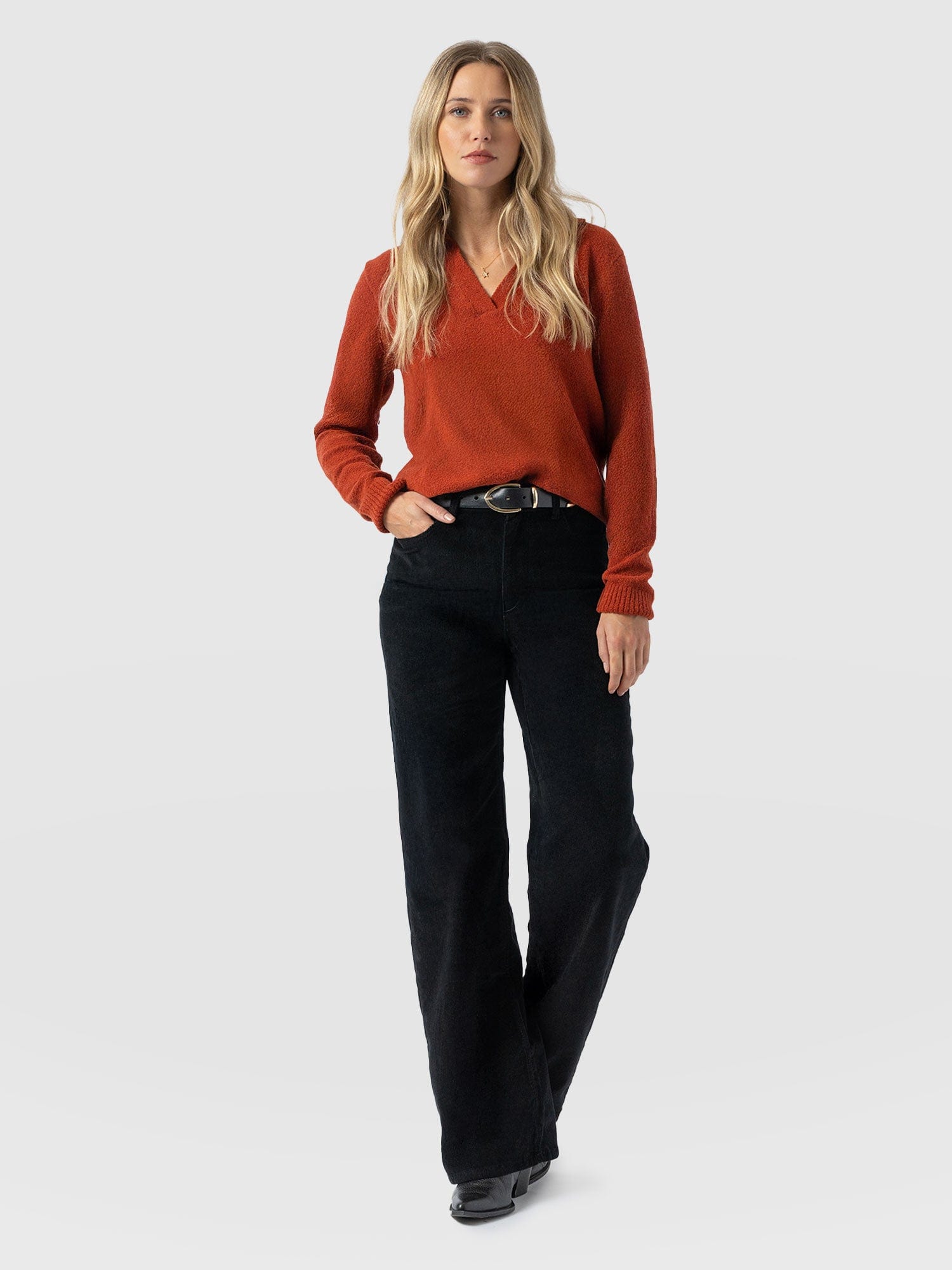 Maeve Wide Leg Pant - Black Cord